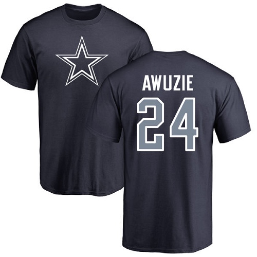 Men Dallas Cowboys Navy Blue Chidobe Awuzie Name and Number Logo #24 Nike NFL T Shirt->nfl t-shirts->Sports Accessory